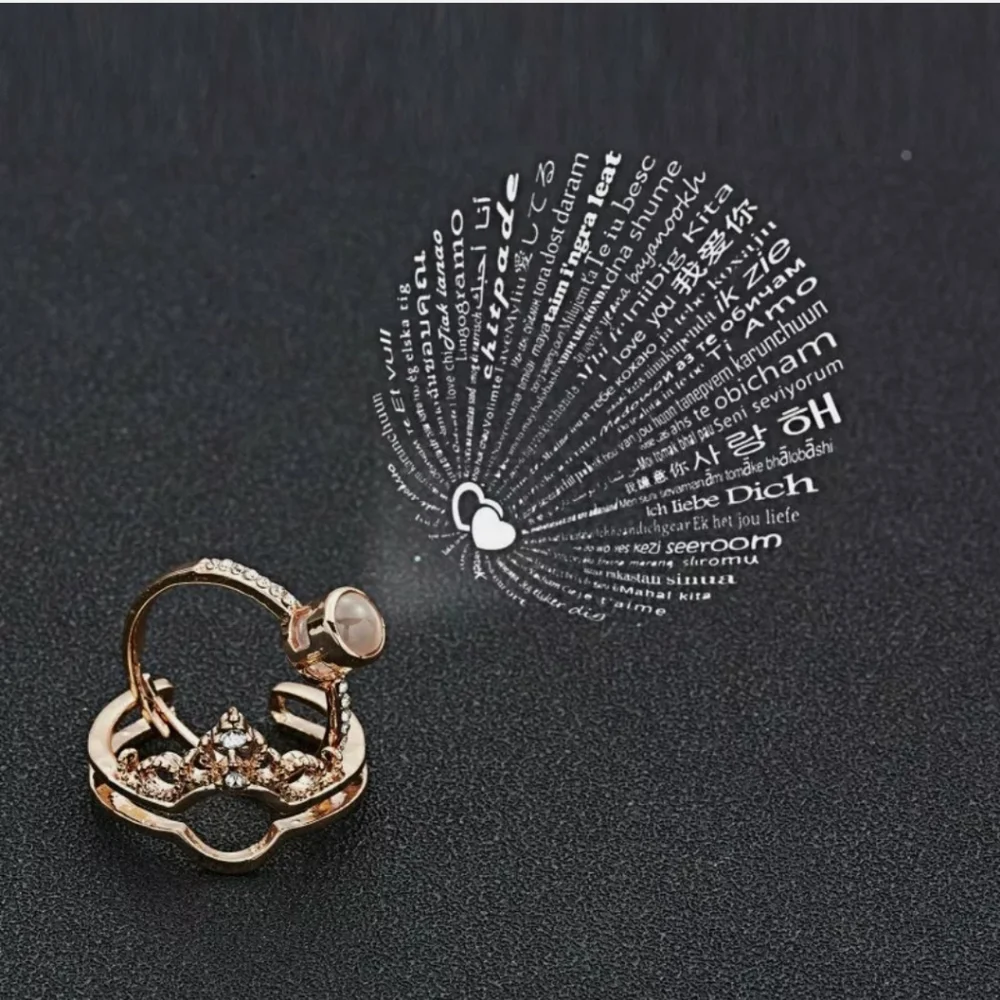 New 2 in 1 I Love You 100 Languages Crown Light Projection Knuckle Ring._5